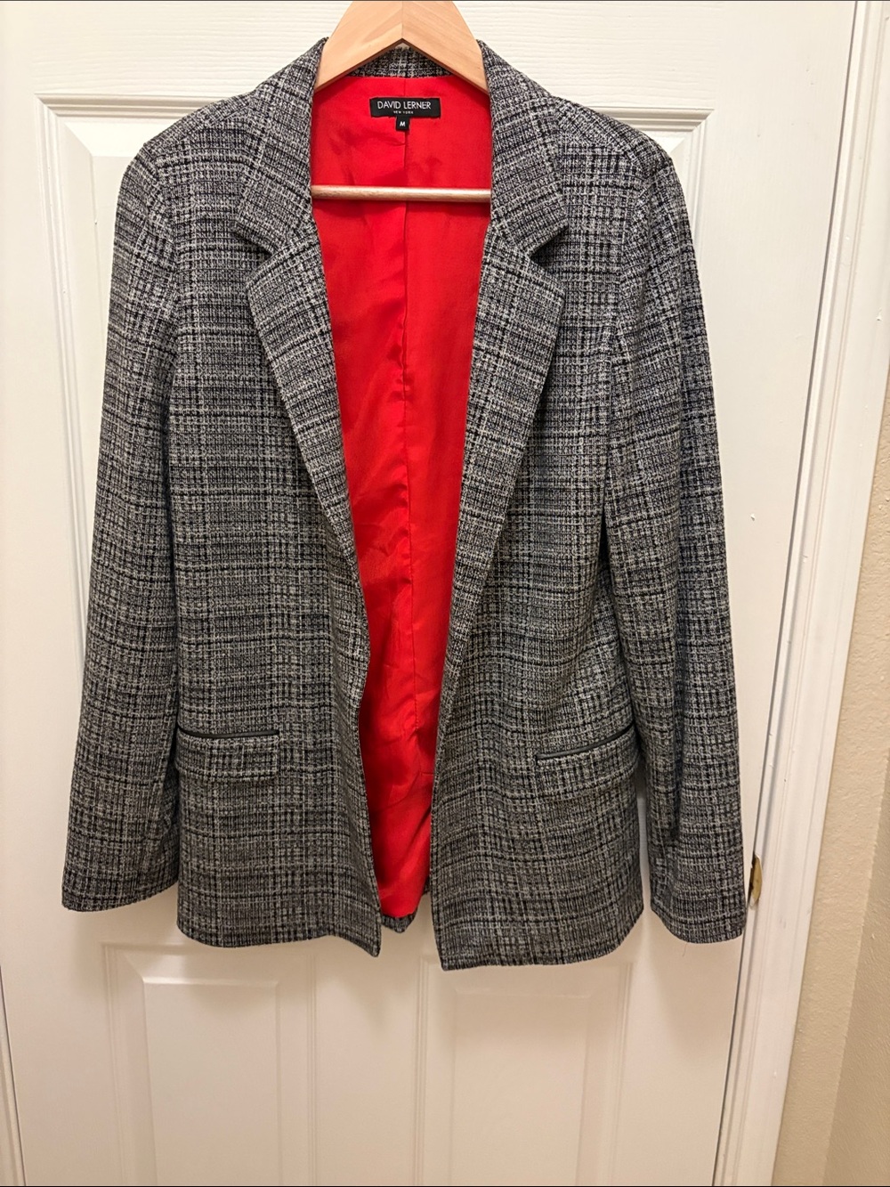 David Lerner Gray Plaid Blazer with Red LiningA138